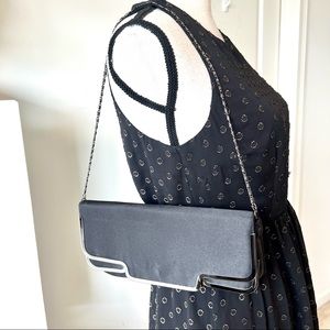 Vintage JESSICA McCLINTOCK Balck Satin Fold Over Evening Clutch